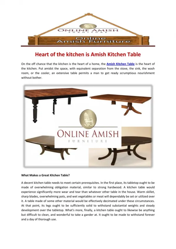 Heart of the kitchen is Amish Kitchen Table