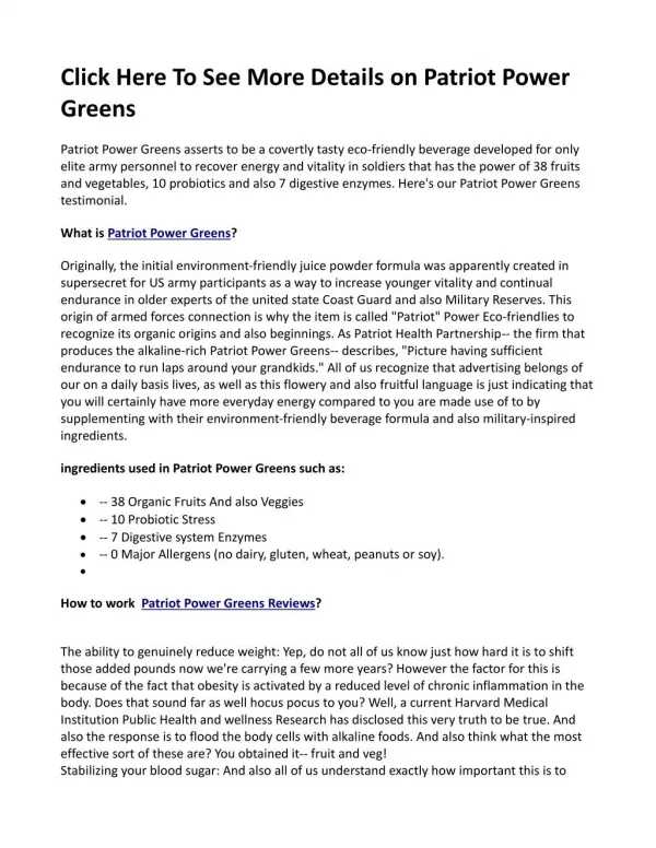 Click Here To See More Details on Patriot Power Greens