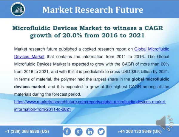 Microfluidic Devices Market - Global Study on CAGR growth of 20.0% from 2016 to 2021