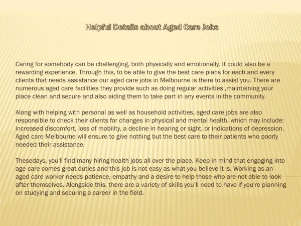 Helpful Details about Aged Care Jobs