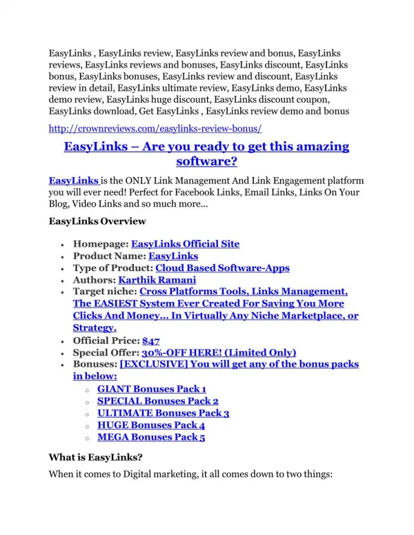 EasyLinks review & EasyLinks (Free) $26,700 bonuses