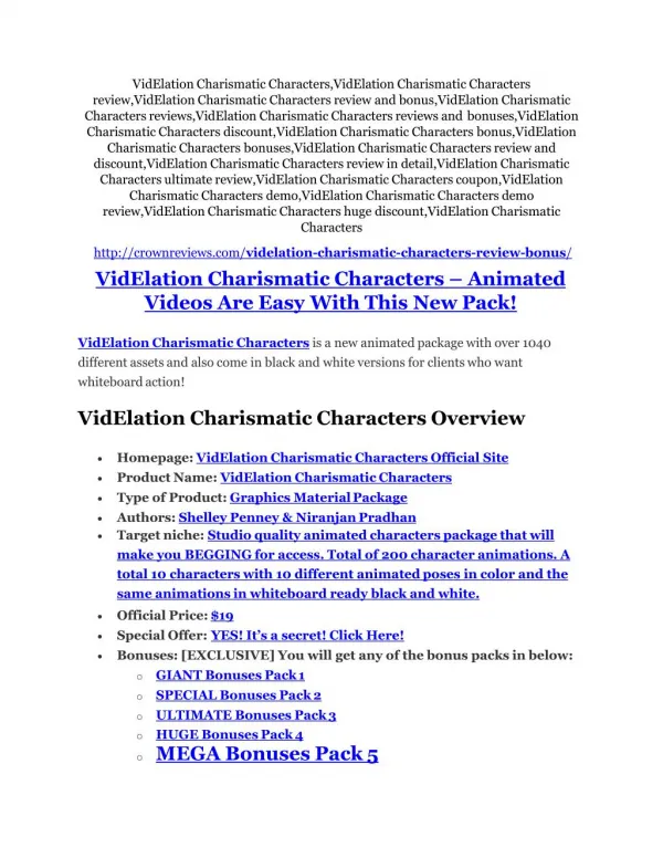 VidElation Charismatic Characters Review & (Secret) $22,300 bonus