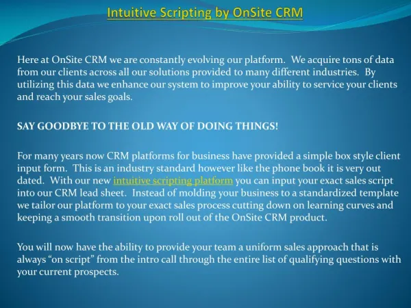 INTUITIVE SCRIPTING BY ONSITE CRM?
