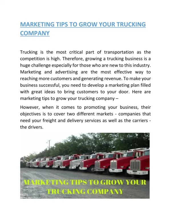 MARKETING TIPS TO GROW YOUR TRUCKING COMPANY