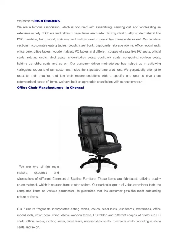 Office Chair Manufacturers in Chennai, Chair Suppliers in Chennai
