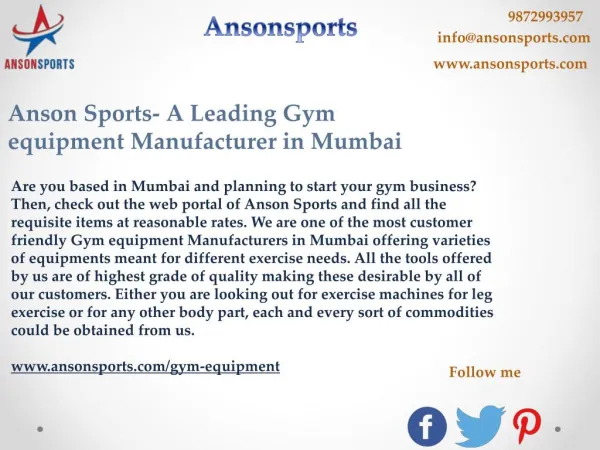 Anson Sports- A Leading Gym equipment Manufacturer in Mumbai