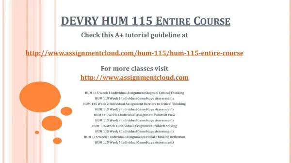 DEVRY HUM 115 Entire Course