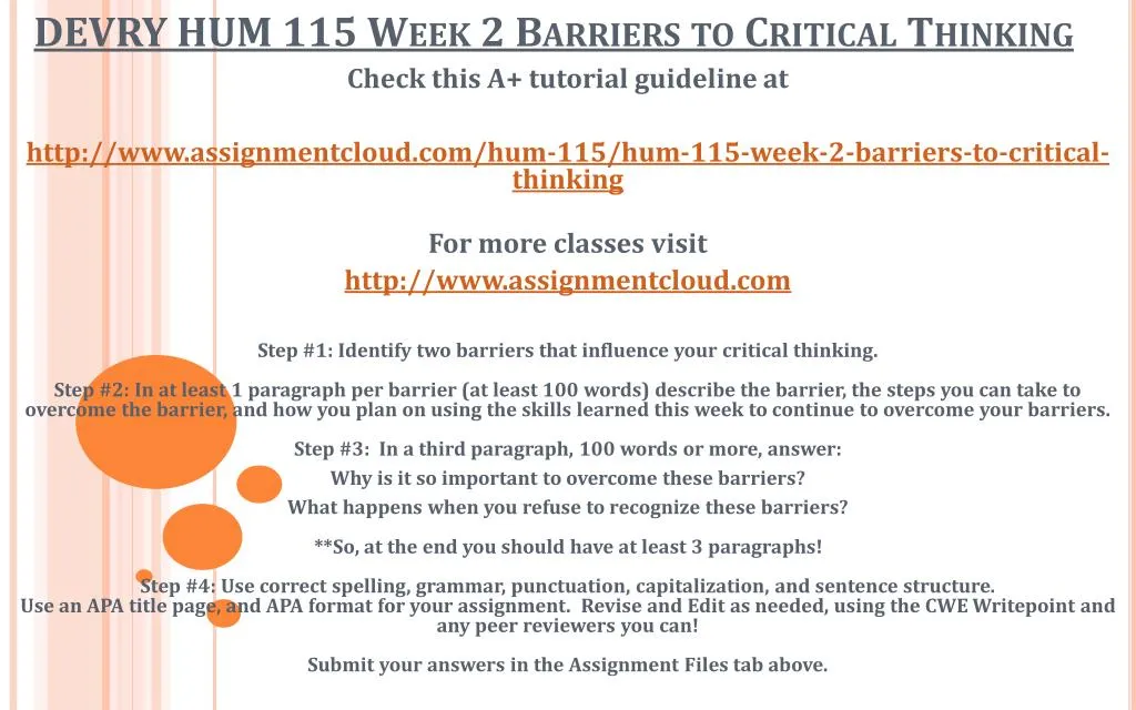 devry hum 115 week 2 barriers to critical thinking