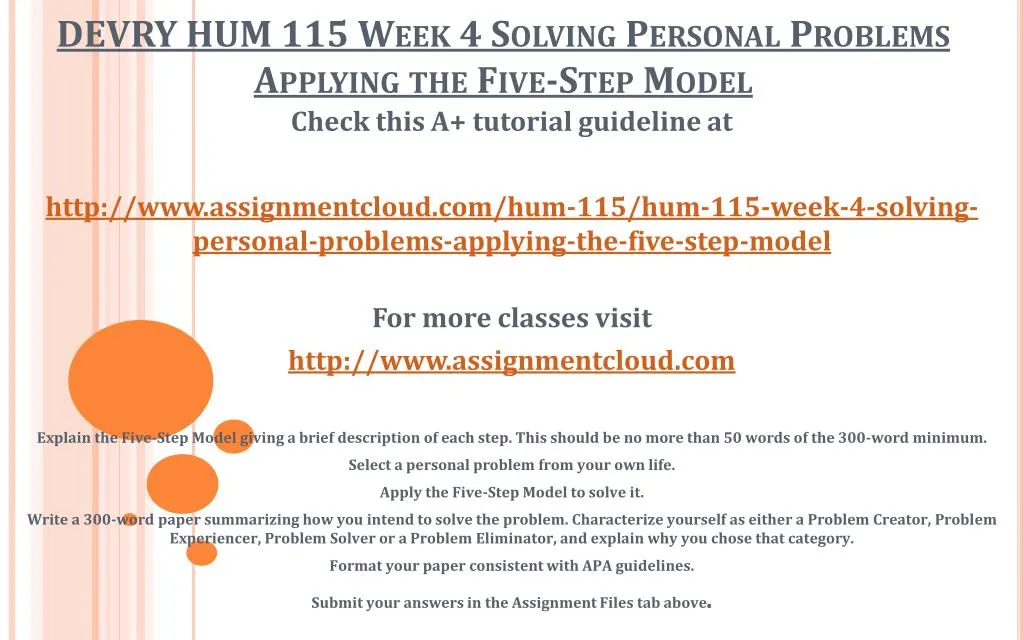 devry hum 115 week 4 solving personal problems applying the five step model