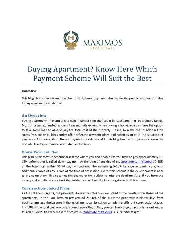 Buying Apartment? Know Here Which Payment Scheme Will Suit the Best