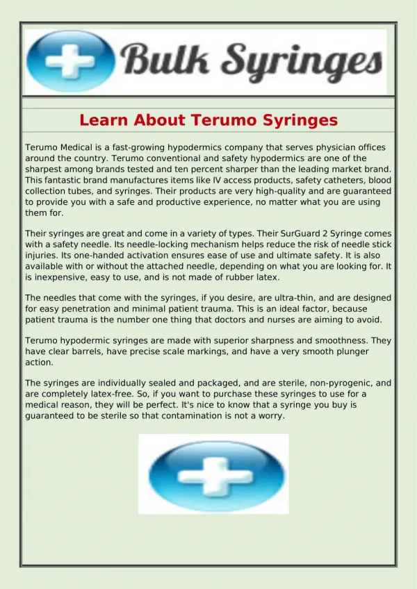 Learn About Terumo Syringes