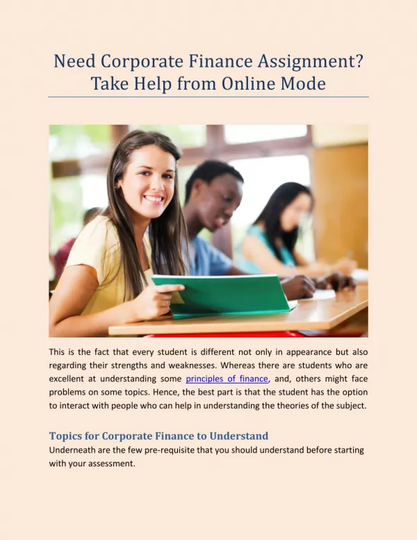 Need Corporate Finance Assignment? Take Help from Online Mode