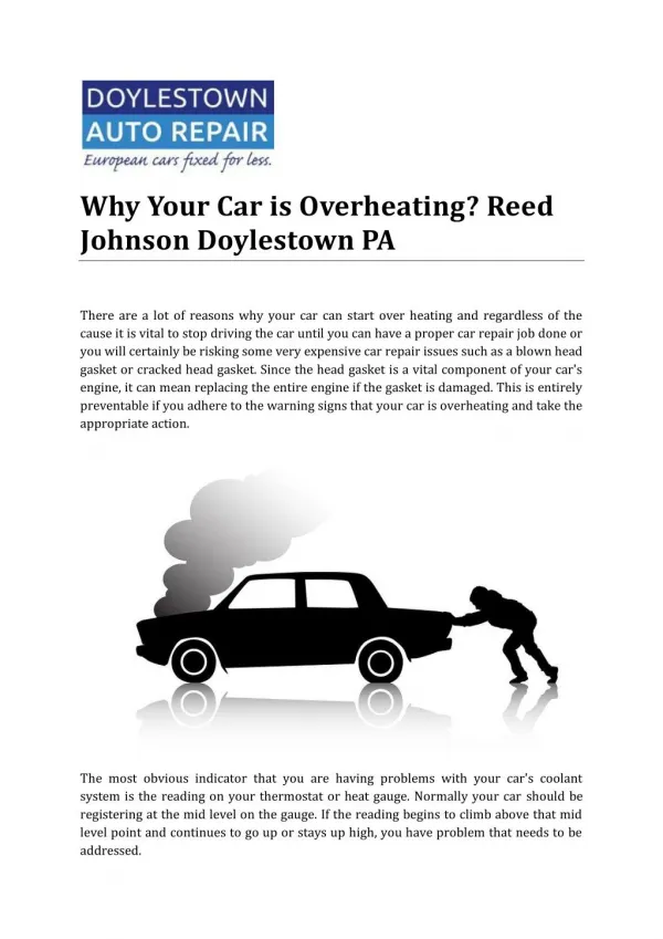 Why Your Car is Overheating? Reed Johnson Doylestown PA