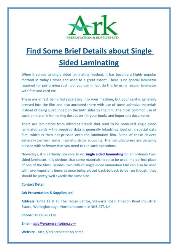 Find Some Brief Details about Single Sided Laminating