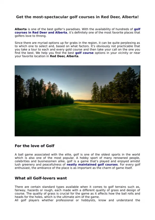 Get the most-spectacular golf courses in Red Deer, Alberta!
