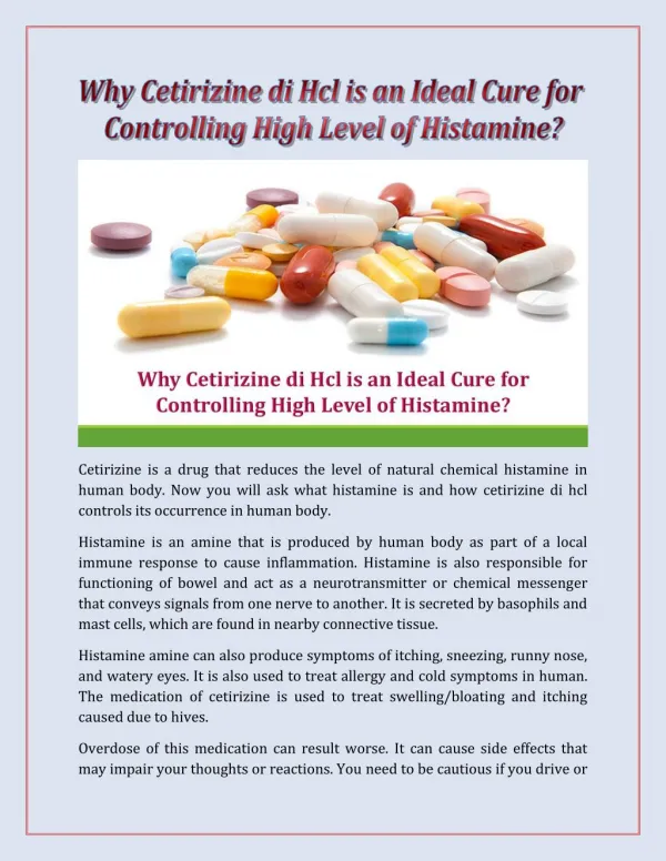 Why Cetirizine di Hcl is an Ideal Cure for Controlling High Level of Histamine?