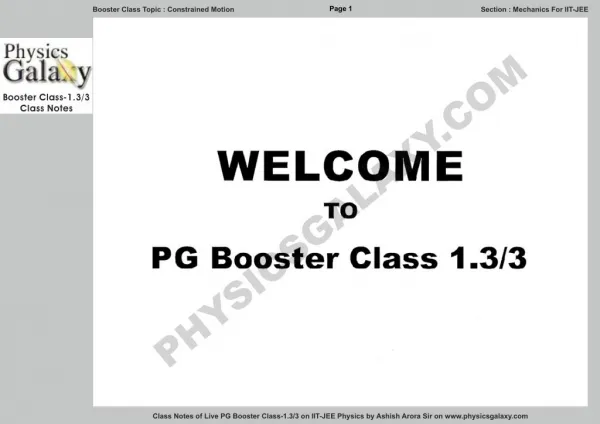 Physics Galaxy Live Booster Class 1.3 Notes