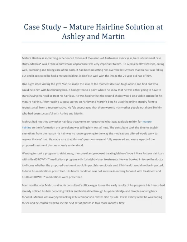 Case Study - Mature Hairline Solution at Ashley and Martin