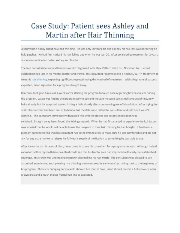 Case Study - Patient sees Ashley and Martin after Hair Thinning
