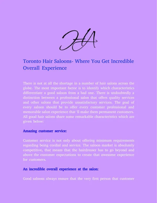 Toronto Hair Saloons- Where You Get Incredible Overall Experience