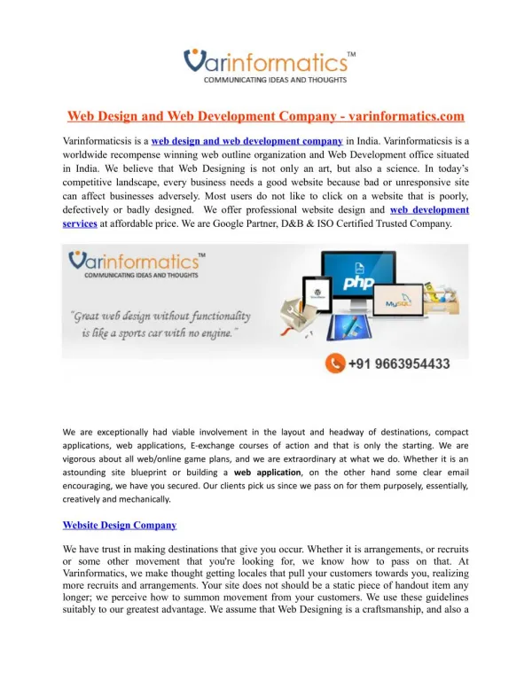 Web Design and Web Development Company - varinformatics.com