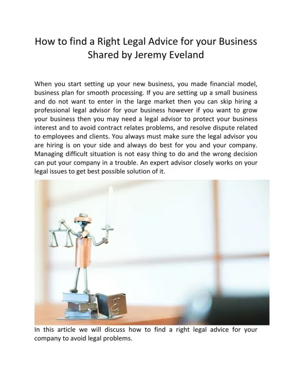 How to find a Right Legal Advice for your Business by Jeremy Eveland