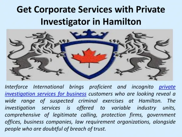 Get Corporate Services with Private Investigator in Hamilton