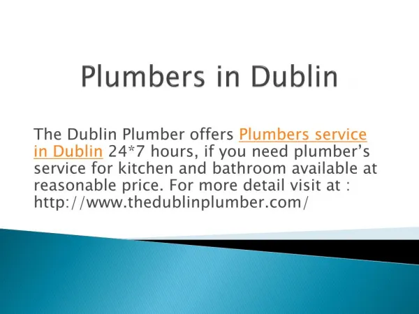 Emergency Plumber Service in Dublin