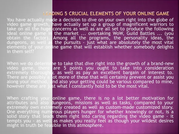 Leading 5 Crucial Elements of Your Online game