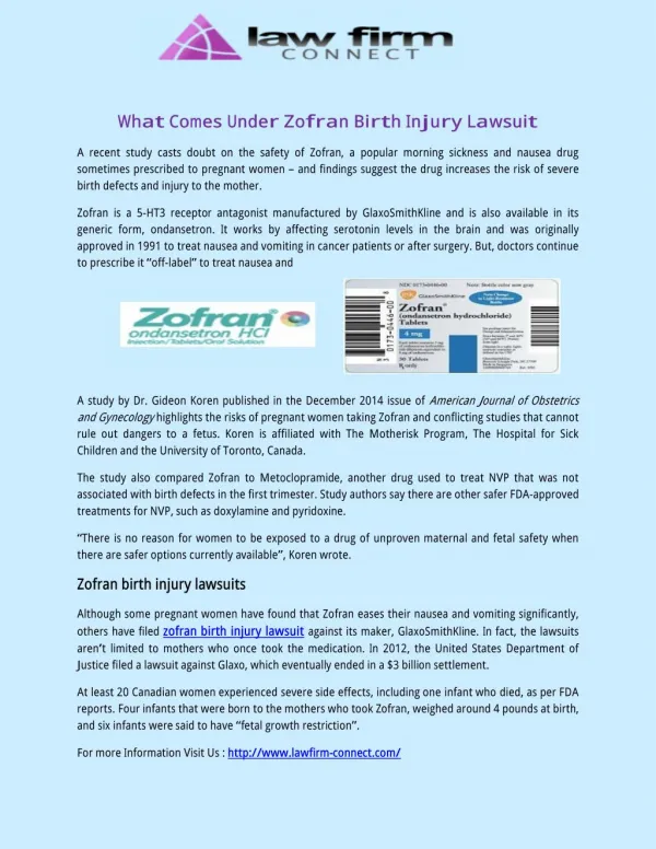 What Comes Under Zofran Birth Injury Lawsuit