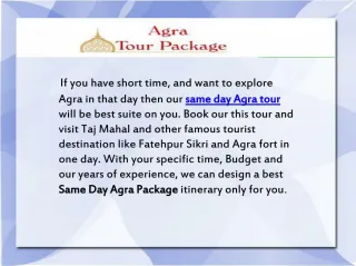 Same Day Agra Tour, Same Day Agra packages