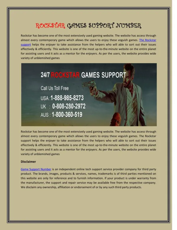Rockstar Game Support Number