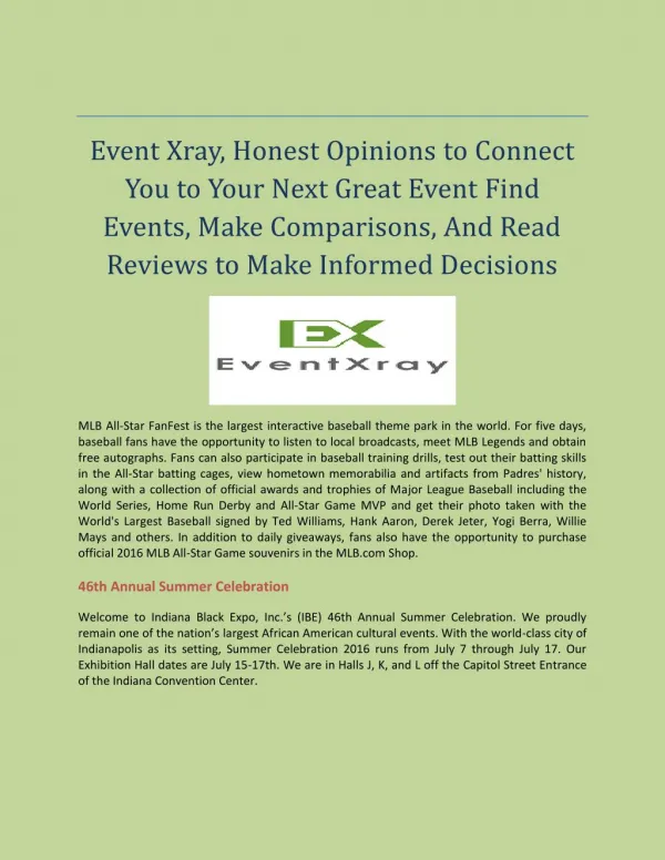 Honest Opinions to Connect You to Your Next Great Event Find Events, Make Comparisons, And Read Reviews to Make Informed