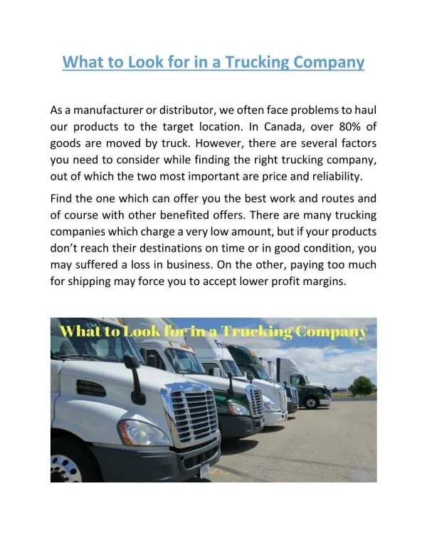 What to Look for in a Trucking Company