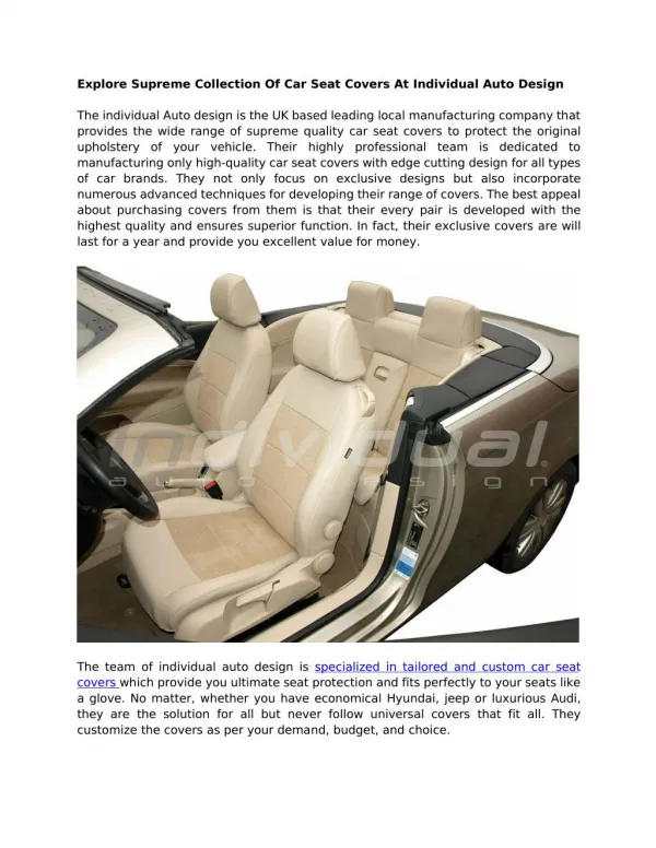 Explore Supreme Collection Of Car Seat Covers At Individual Auto Design