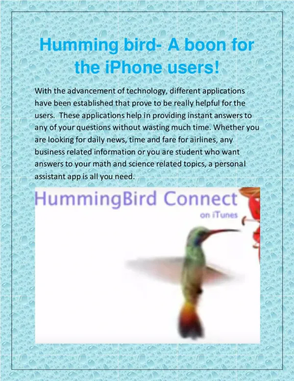 Humming bird- A boon for the iPhone users!