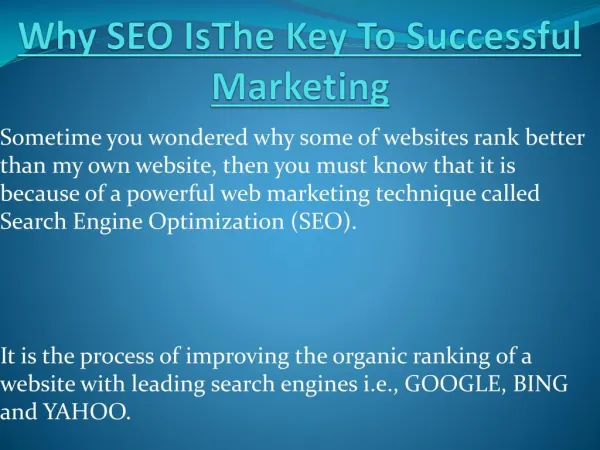 The Key To Successful Marketing Is SEO