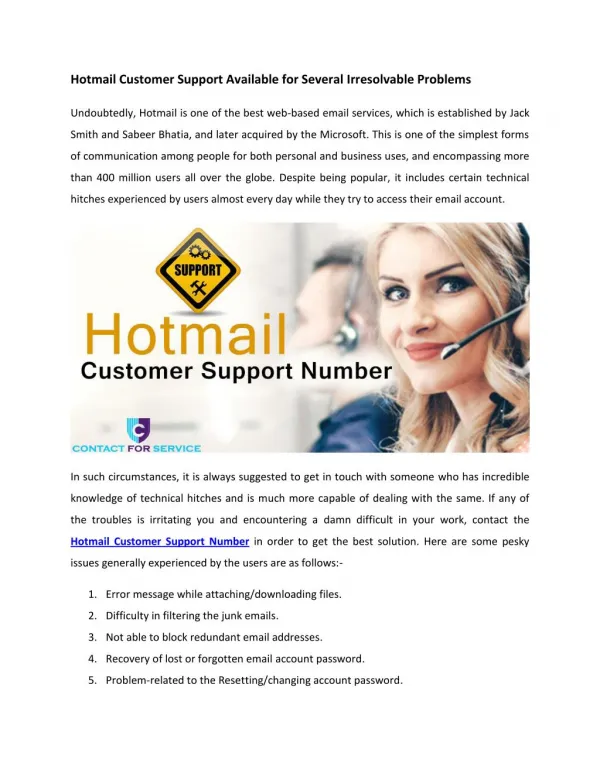 Hotmail Customer Support Available for Several Irresolvable Problems