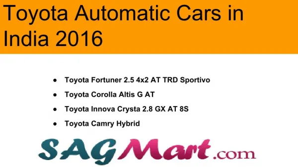 Find the List of Toyota Automatic Cars in India