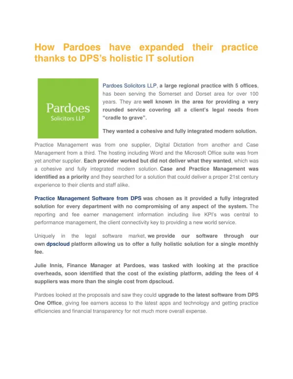 How Pardoes have expanded their practice thanks to DPS’s holistic IT solution