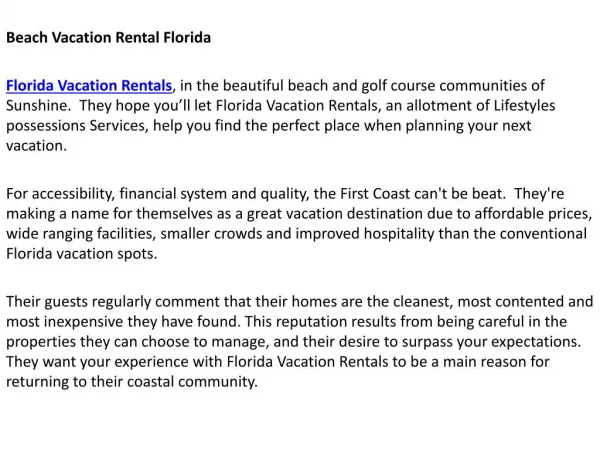 Florida Vacation Rentals