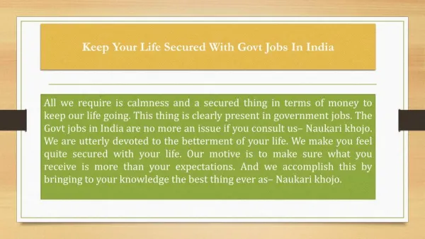 Keep Your Life Secured With Govt Jobs In India