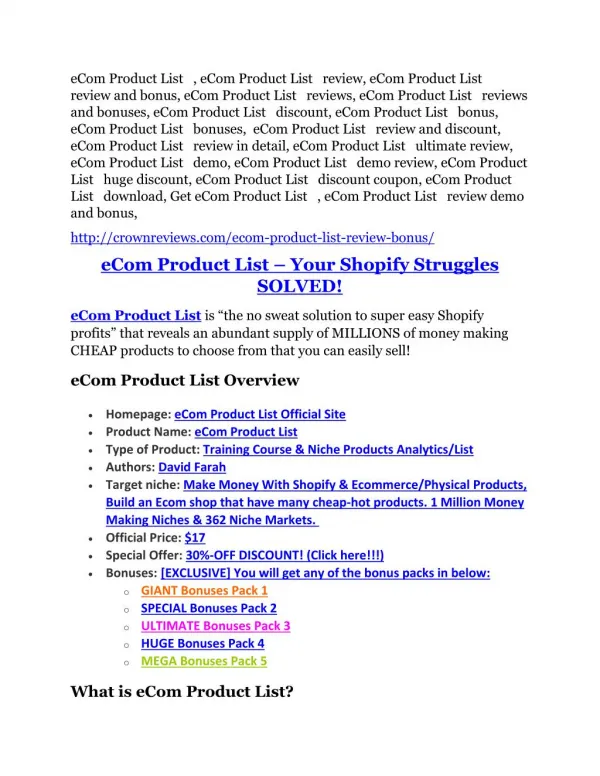 eCom Product List review & SECRETS bonus of eCom Product List