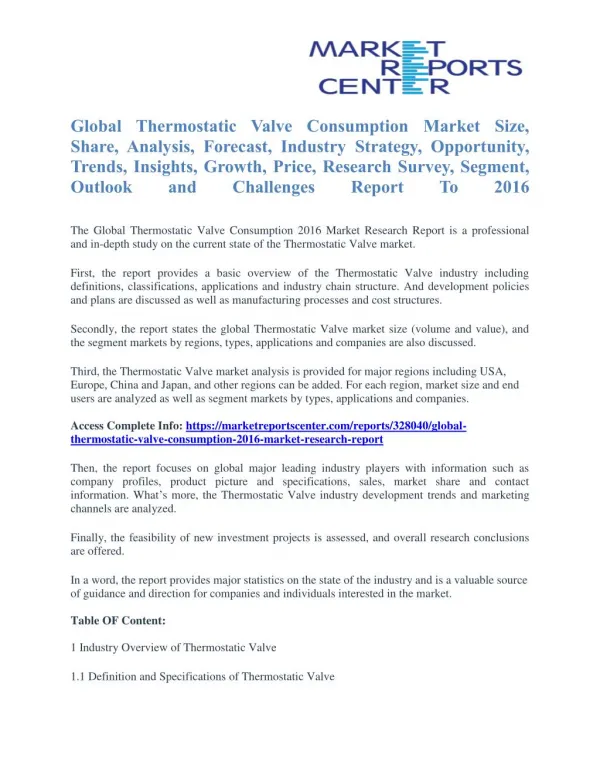 Thermostatic Valve Consumption Market Size, Application Potential, Price Trends, Competitive Market Share & Forecast To