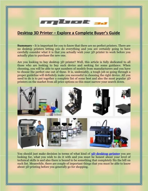 Desktop 3D Printer – Explore a Complete Buyer’s Guide