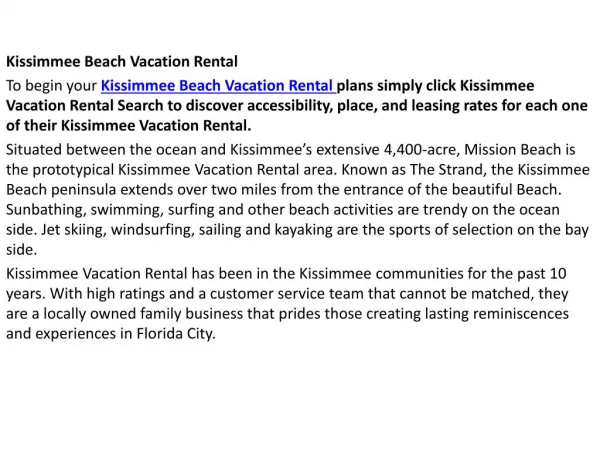 Kissimmee Beach Vacation Rental