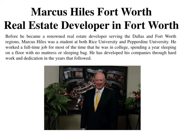 Marcus Hiles Fort Worth-Real Estate Developer in Fort Worth