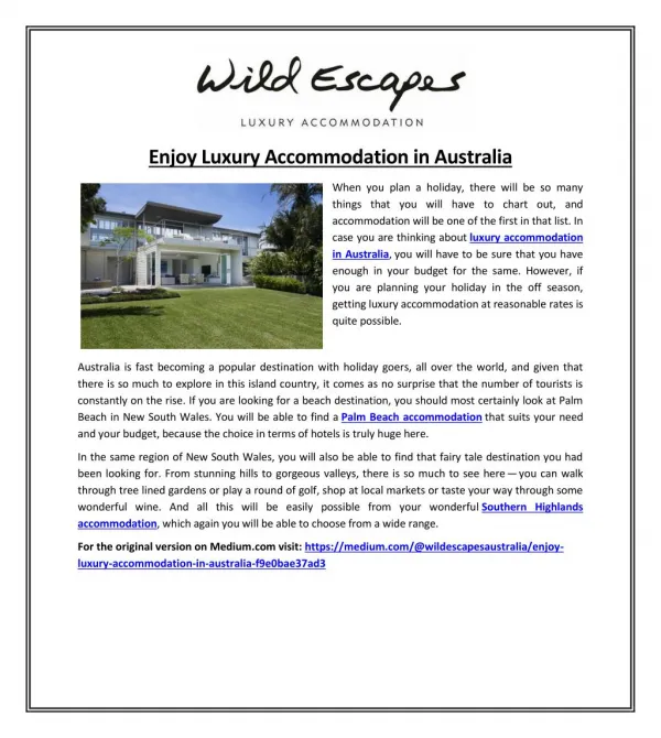 Enjoy Luxury Accommodation in Australia