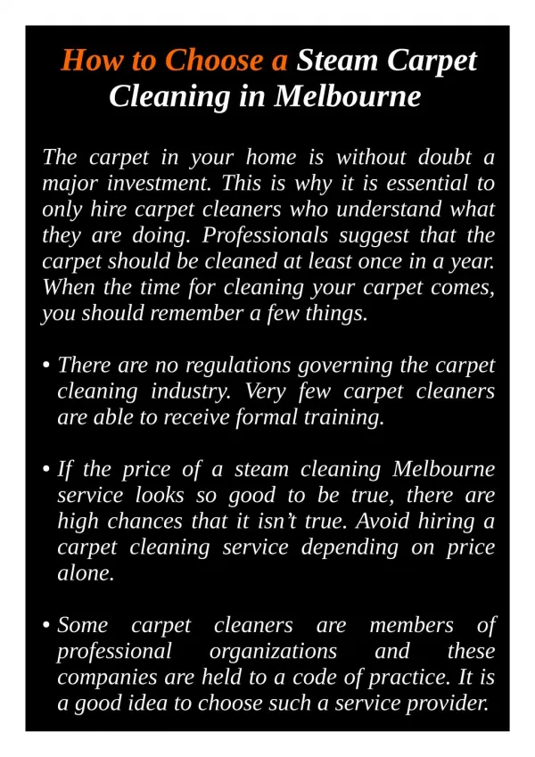 How to Choose a Steam Carpet Cleaning in Melbourne