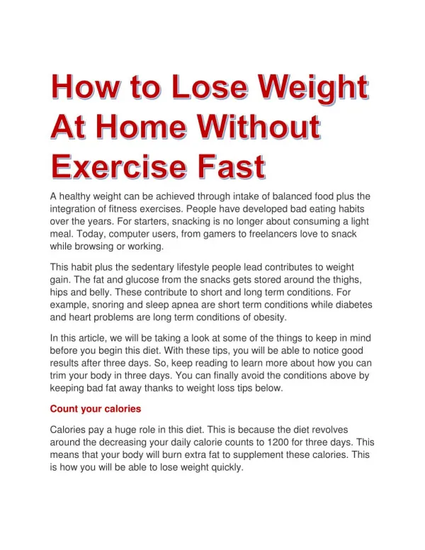 How to Lose Weight At Home Without Exercise Fast
